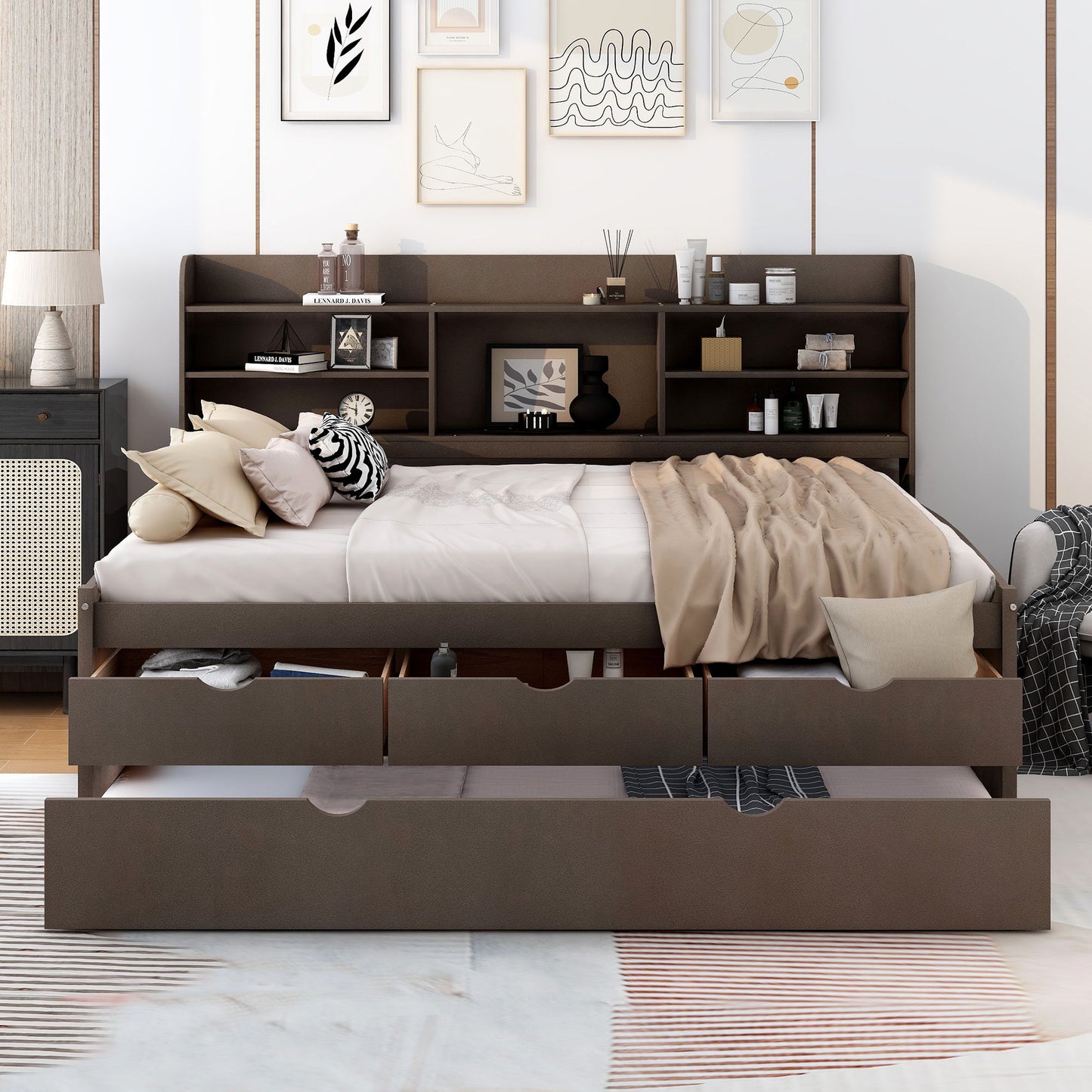 Captain Bed With Built In Bookshelves, 3 Storage Drawers, And Trundle - The Sleep Loft - Online Mattress Showroom NYC