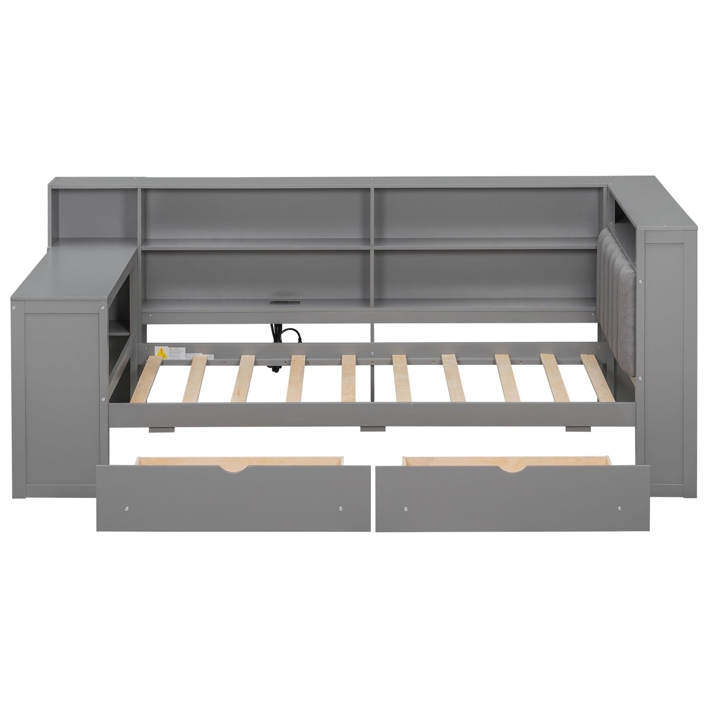 Platform Bed With Upholstered Headboard, Storage Shelves, Drawers, Charging Station, LED Lighting, Built In Desk - The Sleep Loft - Online Mattress Showroom NYC