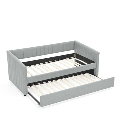 Upholstered Daybed With Trundle With Vertical Stripes - The Sleep Loft - Online Mattress Showroom NYC
