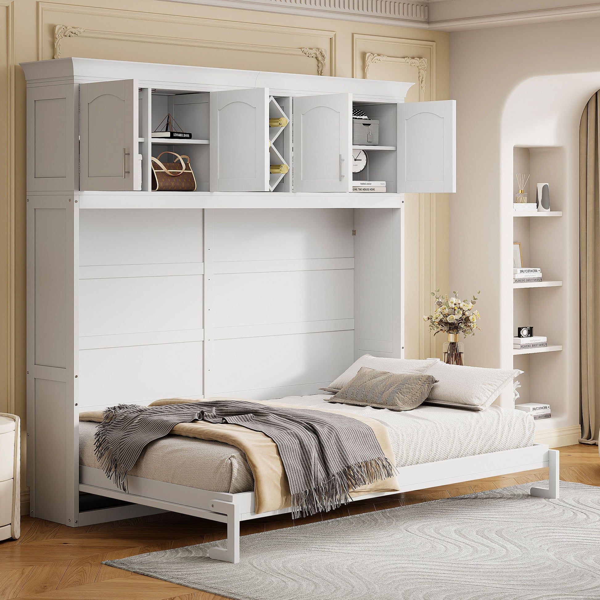 Murphy Wall Bed With Top Cabinets & Wine Rack - The Sleep Loft - Online Mattress Showroom NYC