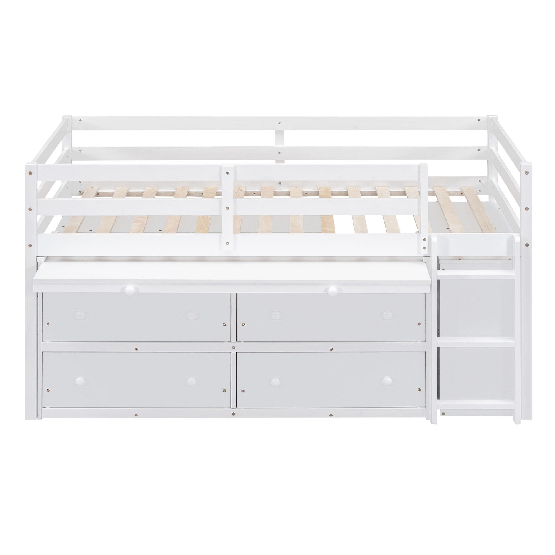 Loft Bed With Retractable Writing Desk And 4 Drawers, With Lateral Portable Desk And Shelves - The Sleep Loft - Online Mattress Showroom NYC