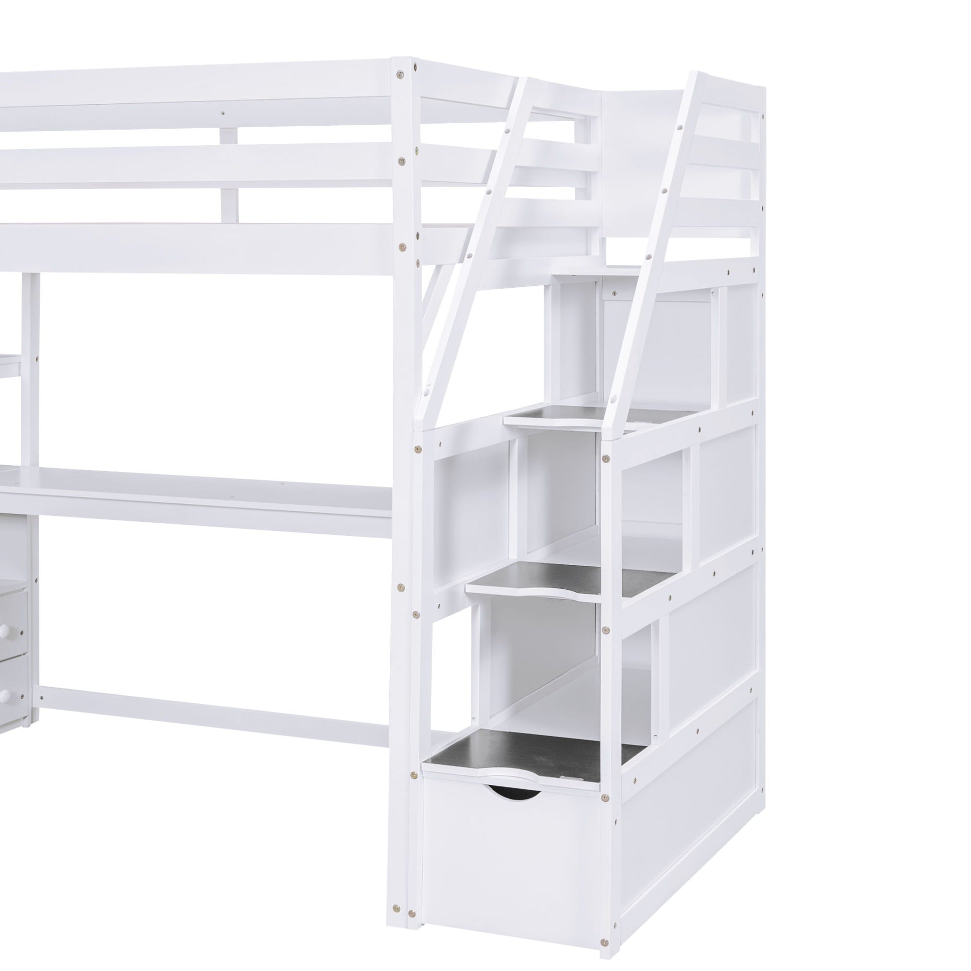 Loft Bed With Desk, Shelves, 2 Drawers, Storage Staircase - The Sleep Loft - Online Mattress Showroom NYC