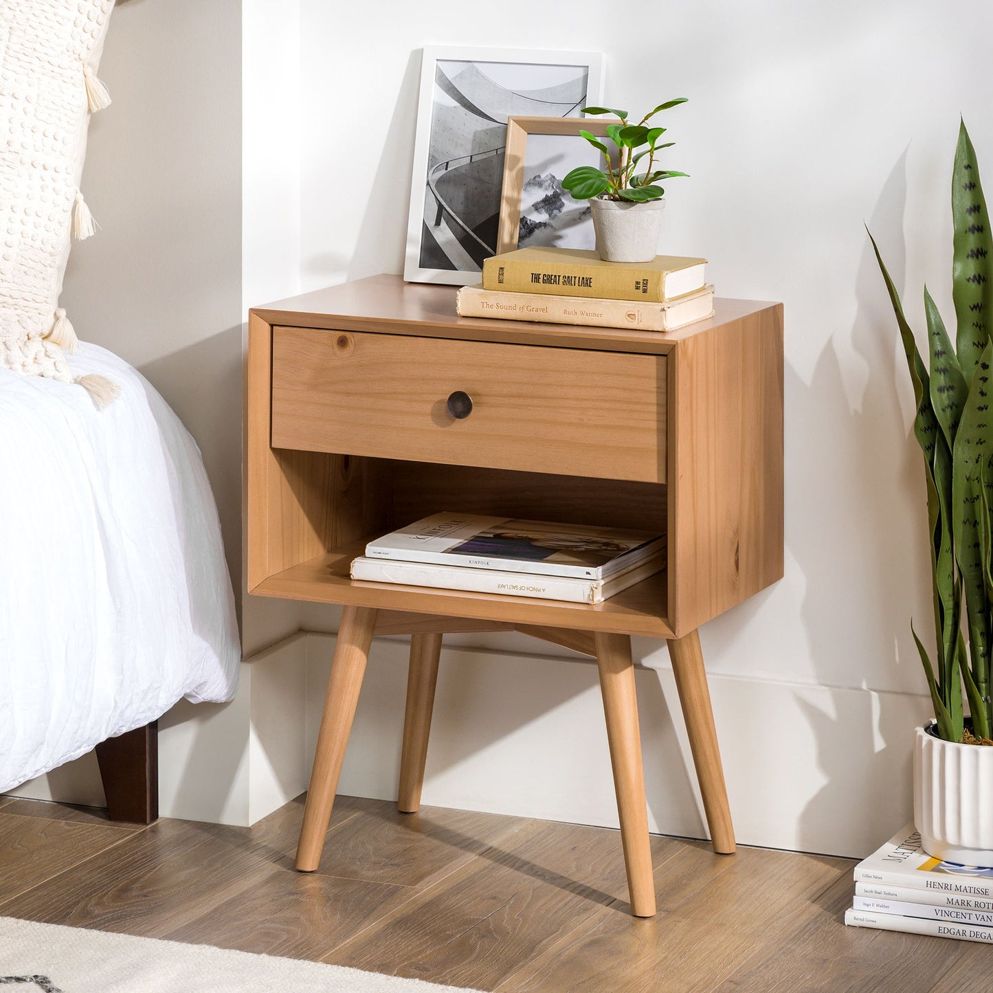 Mid Century Modern Single Drawer Nightstand - The Sleep Loft - Online Mattress Showroom NYC