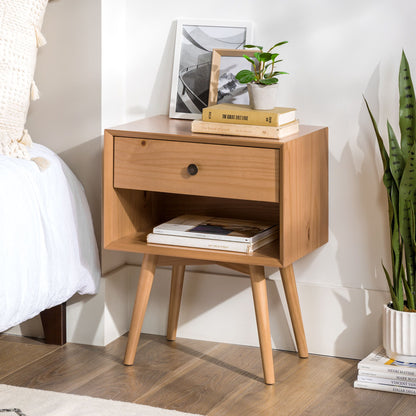 Mid Century Modern Single Drawer Nightstand - The Sleep Loft - Online Mattress Showroom NYC