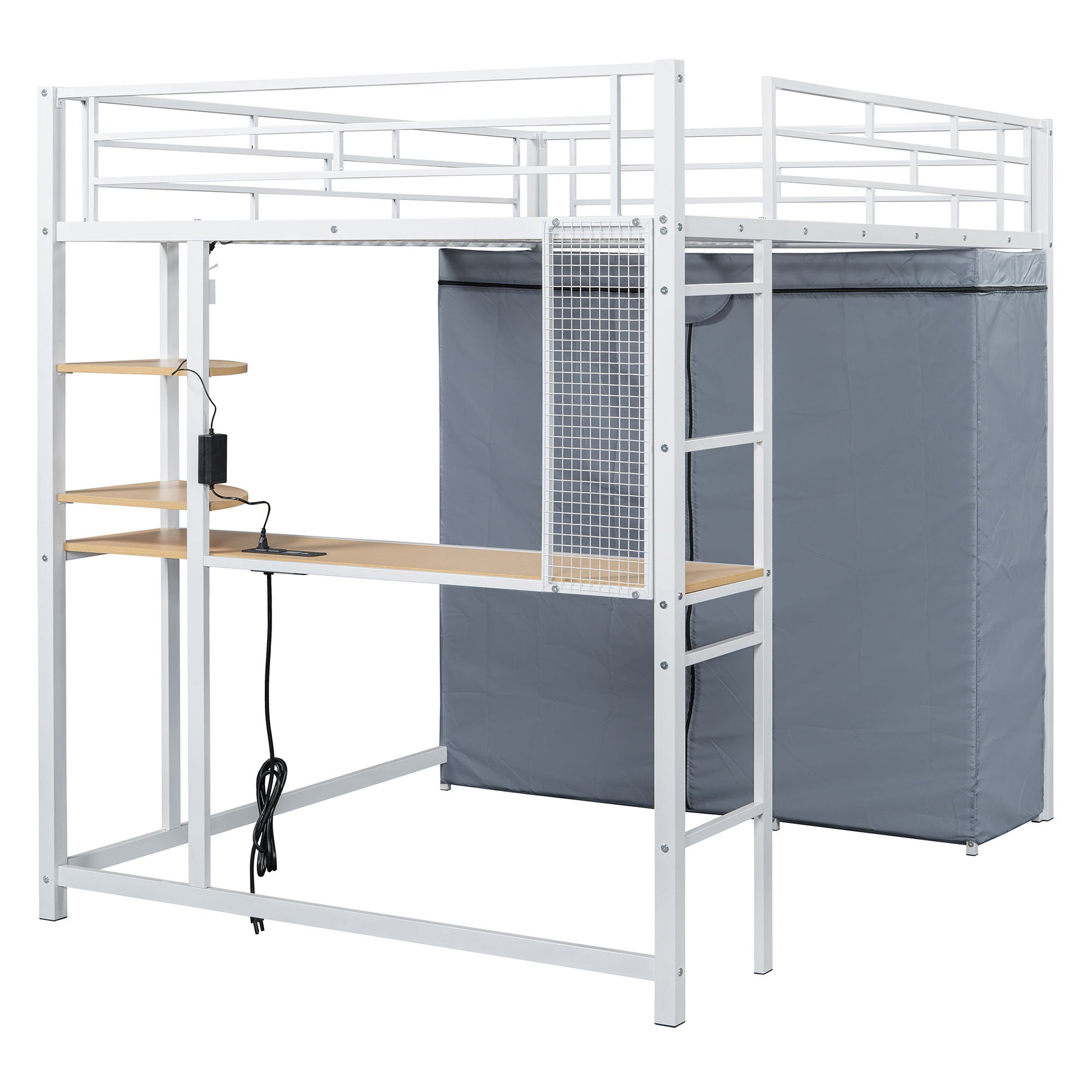 Loft Bed With Desk, Shelves, Power Outlet, LED Light And Wardrobe - The Sleep Loft - Online Mattress Showroom NYC