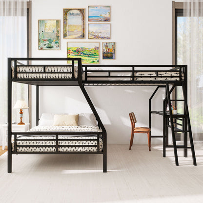 Twin Over Full Bunk Bed With Loft And Desk, L-Shaped Design For 3 Sleepers - Black - The Sleep Loft - Online Mattress Showroom NYC