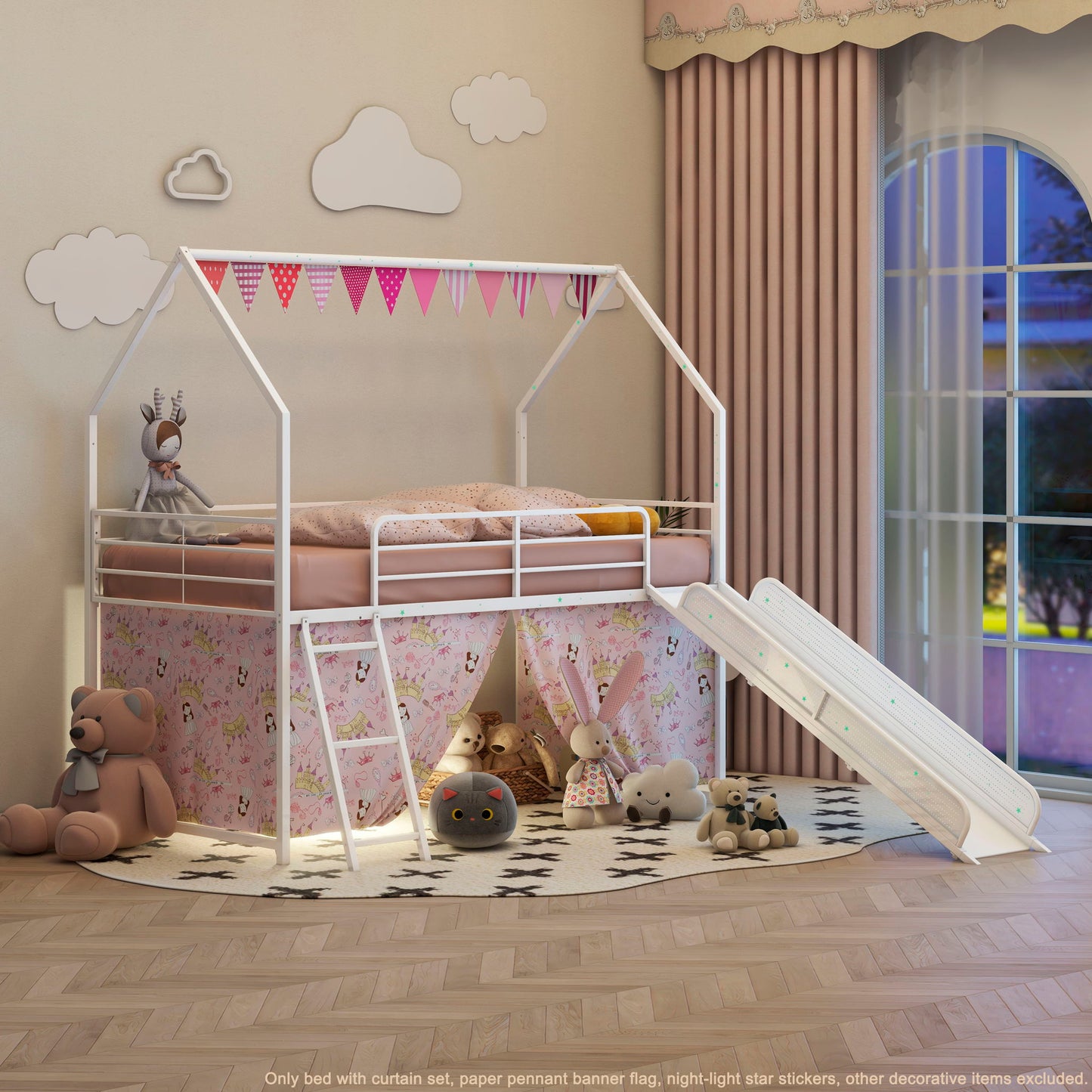 Jack - House Loft Bed With Slide And Curtain Set - The Sleep Loft - Online Mattress Showroom NYC