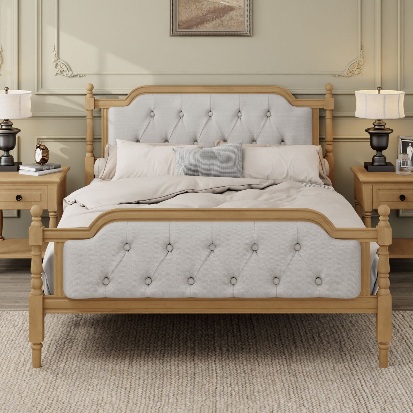 Traditional Style Solid Bed Frame With Upholstered Tufted Headboard, No Box Spring Needed - The Sleep Loft - Online Mattress Showroom NYC