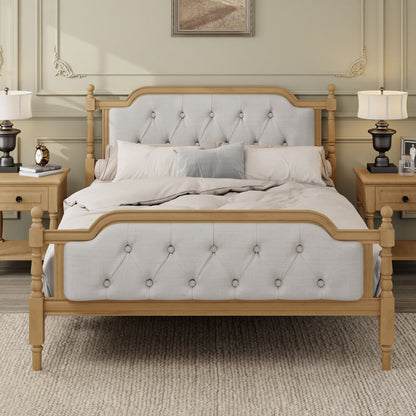 Traditional Style Solid Bed Frame With Upholstered Tufted Headboard, No Box Spring Needed - The Sleep Loft - Online Mattress Showroom NYC