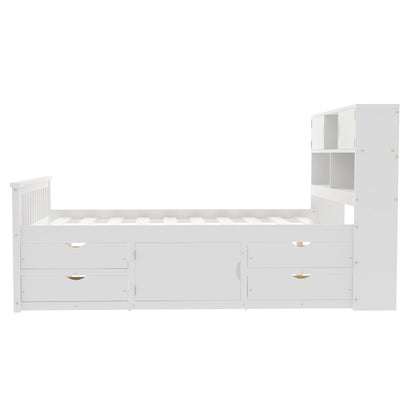 Captain Platform Bed Frame With Bookcase Headboard, 4 Drawers, Storage Shelves - The Sleep Loft - Online Mattress Showroom NYC