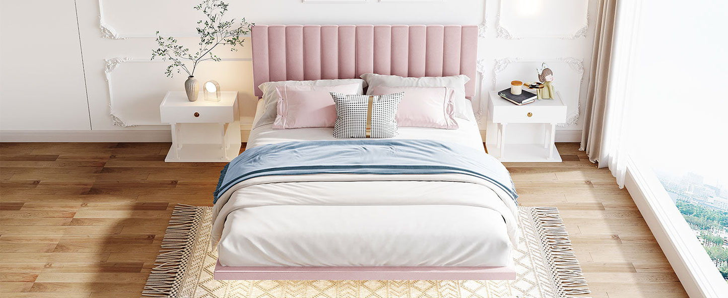 Upholstered Bed With Sensor Light And Headboard, Floating Velvet Platform Bed - The Sleep Loft - Online Mattress Showroom NYC