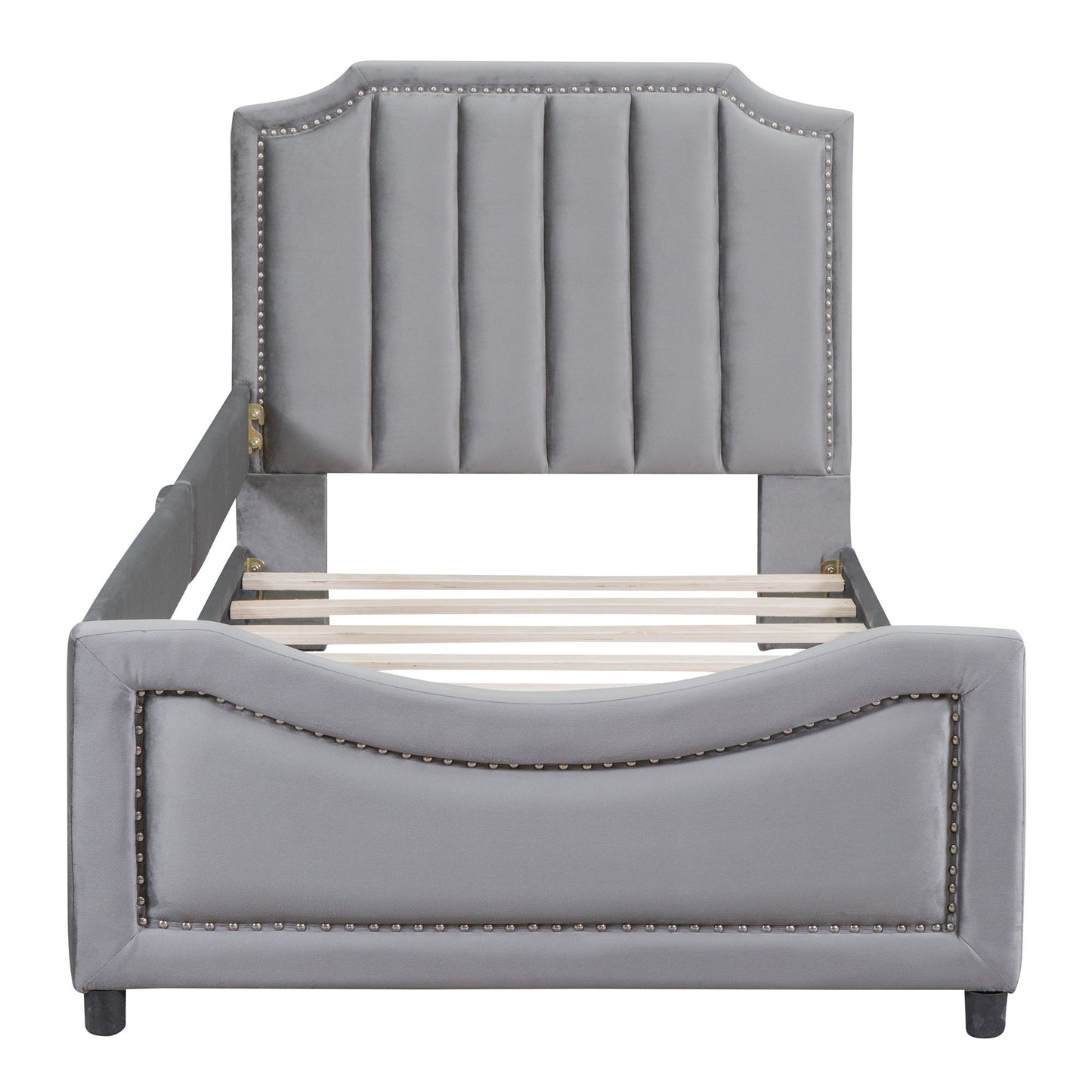 Upholstered Daybed With Classic Stripe Shaped Headboard - The Sleep Loft - Online Mattress Showroom NYC