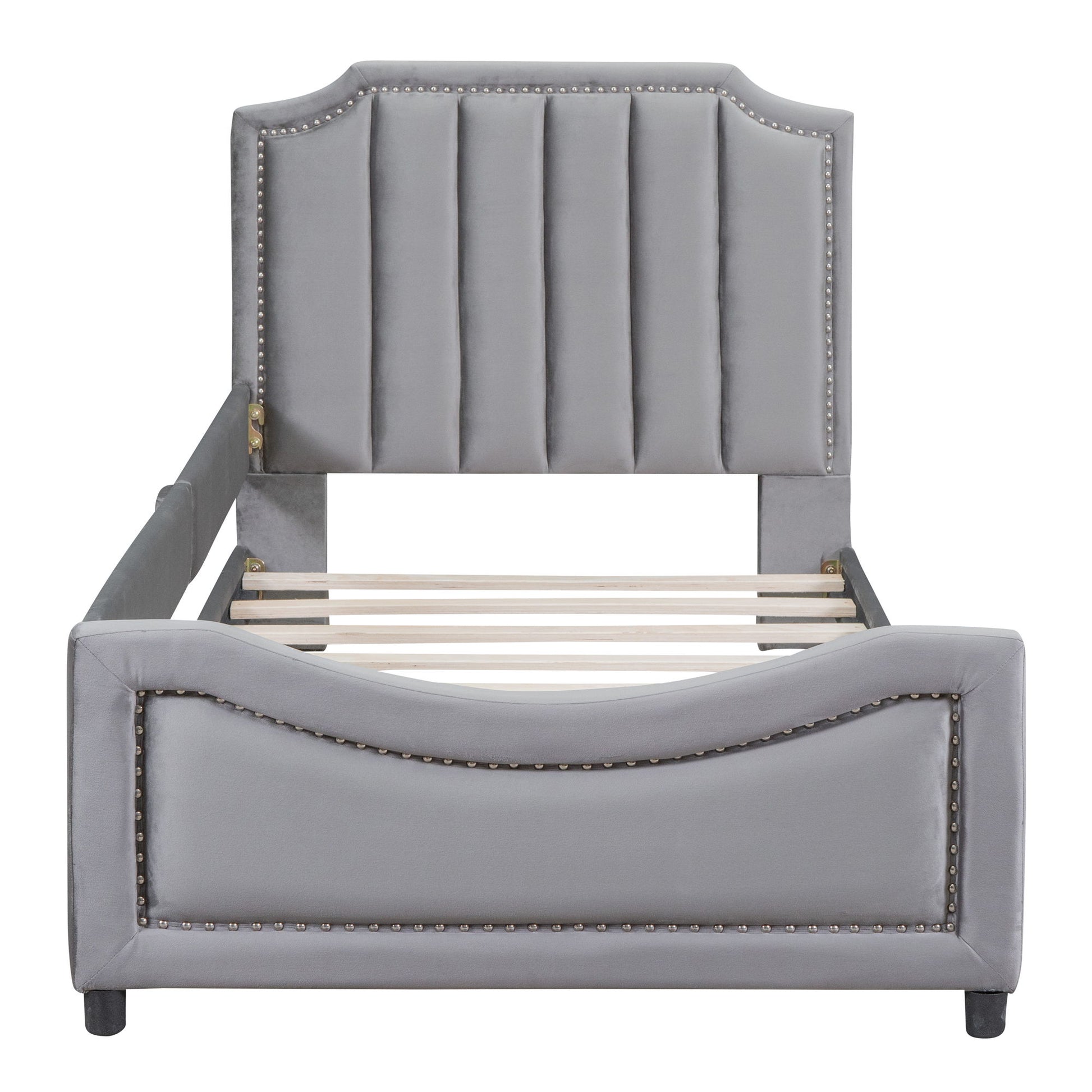 Upholstered Daybed With Classic Stripe Shaped Headboard - The Sleep Loft - Online Mattress Showroom NYC