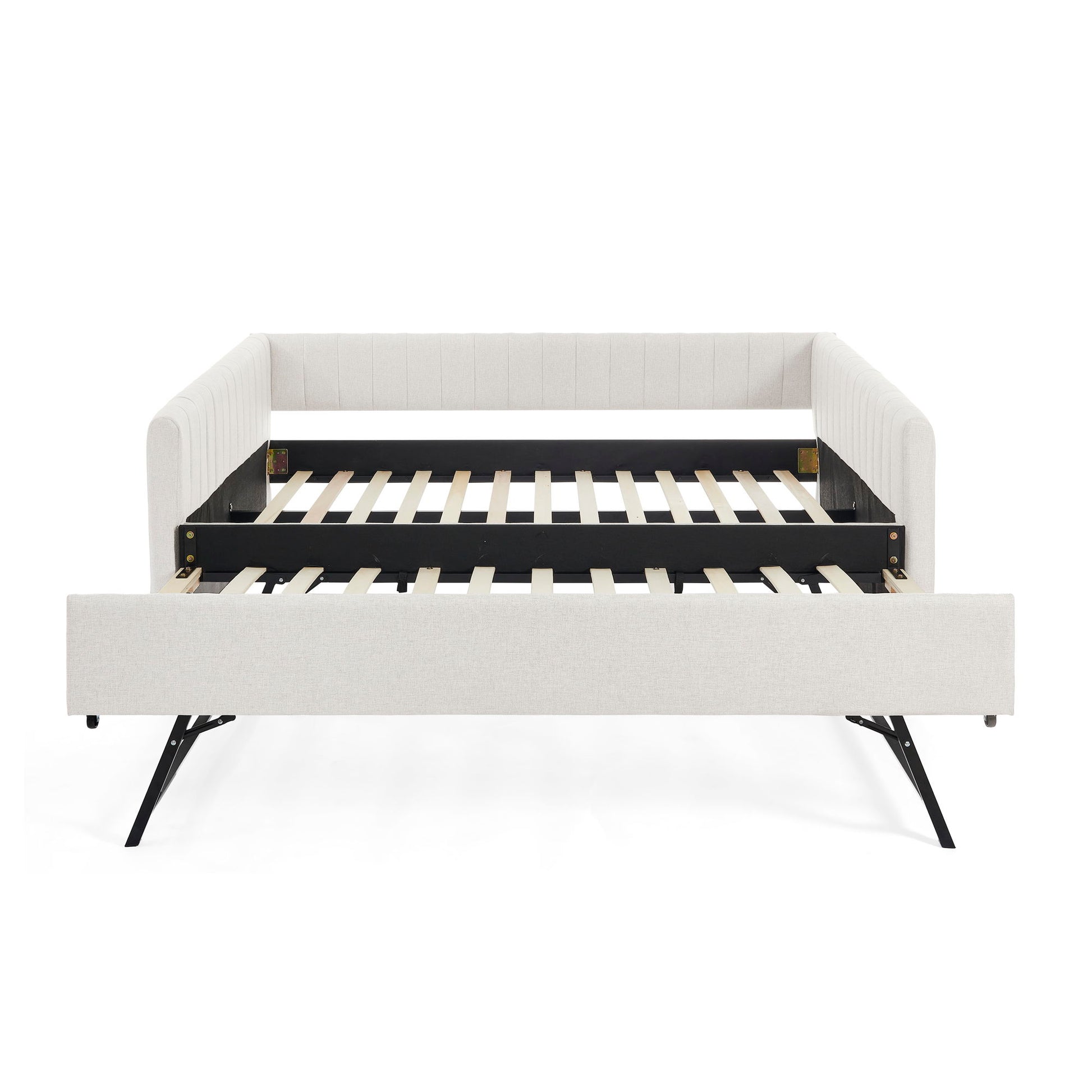 Upholstered Daybed With Trundle With Vertical Stripes - The Sleep Loft - Online Mattress Showroom NYC