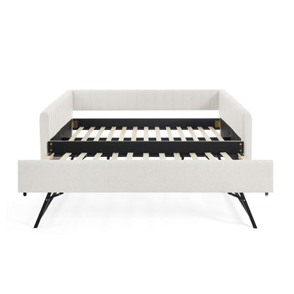 Upholstered Daybed With Trundle With Vertical Stripes - The Sleep Loft - Online Mattress Showroom NYC