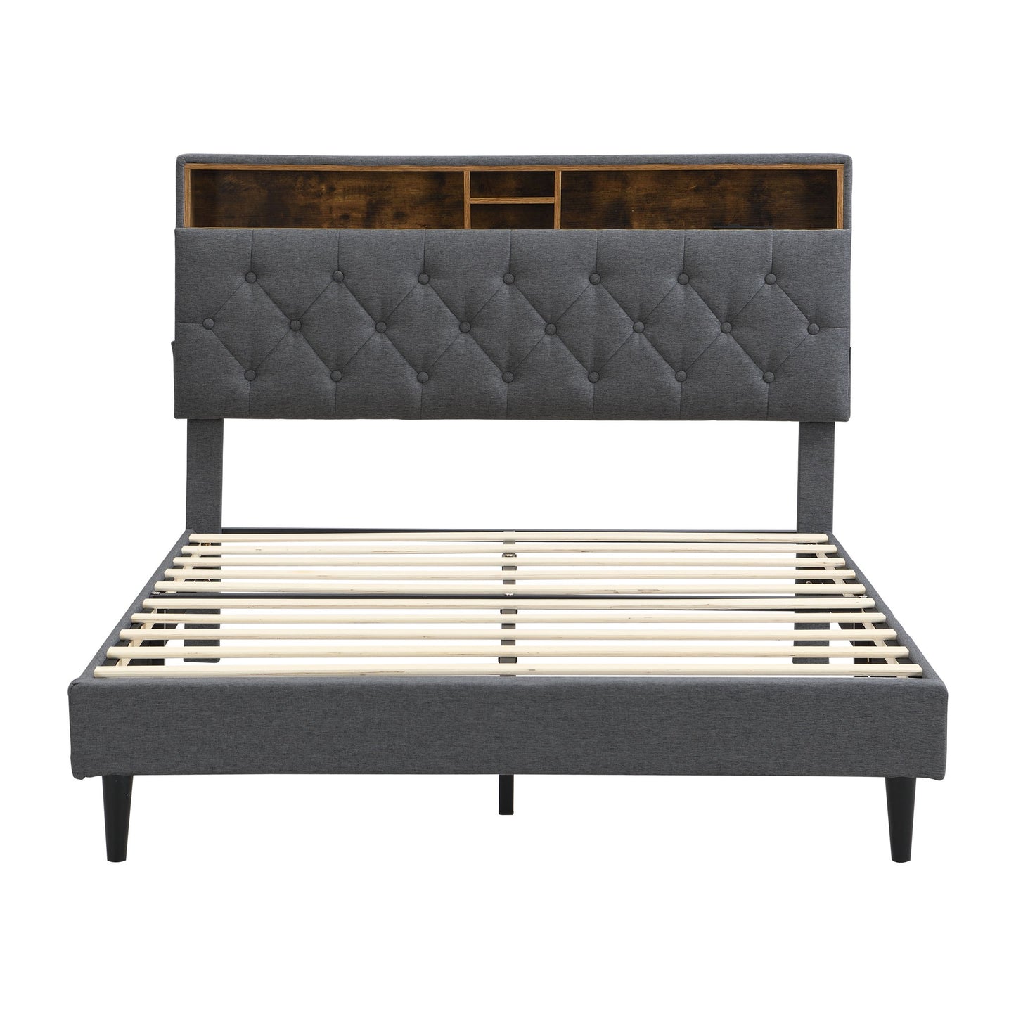 Modern Upholstered Platform Bed Frame With Button Tufted Headboard And USB Ports - The Sleep Loft - Online Mattress Showroom NYC