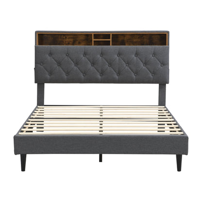 Modern Upholstered Platform Bed Frame With Button Tufted Headboard And USB Ports - The Sleep Loft - Online Mattress Showroom NYC