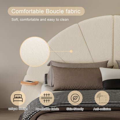 Queen Arched Bed With Small Table, Floor Standing Design - Beige - The Sleep Loft - Online Mattress Showroom NYC