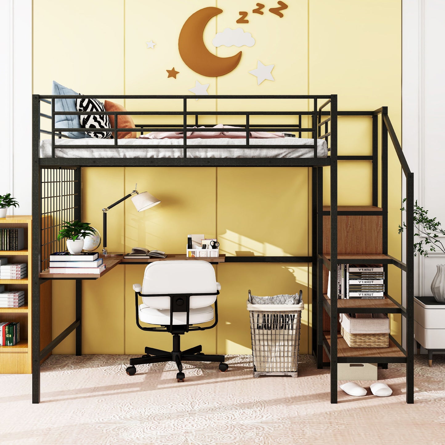 Loft Bed With Desk And Grid, Stylish Frame With Lateral Storage Ladder And Wardrobe - The Sleep Loft - Online Mattress Showroom NYC