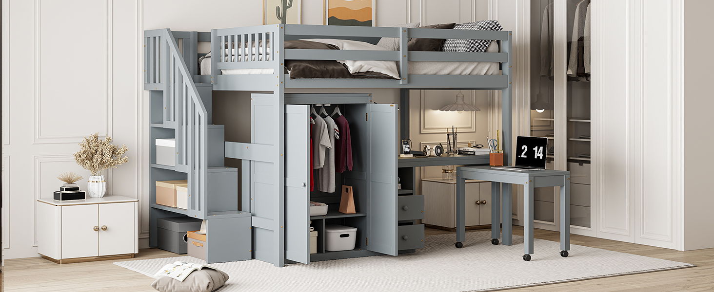 Loft Bed With Stairs, Bookshelf, Drawers, Desk & Wardrobe, Space Saving Multifunctional Furniture - The Sleep Loft - Online Mattress Showroom NYC