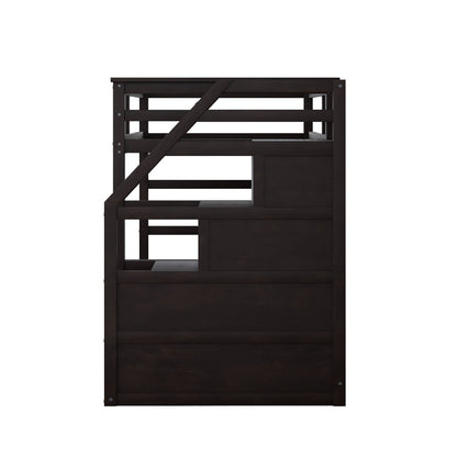 Twin Over Twin Bunk Bed With Twin Size Trundle And 3 Storage Stairs - Espresso - The Sleep Loft - Online Mattress Showroom NYC