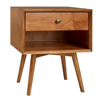 Mid-Century Modern Single Drawer Solid Wood Nightstand - The Sleep Loft - Online Mattress Showroom NYC