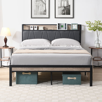 Modern Bed Frame With LED Lights, Upholstered Headboard, USB Charging - The Sleep Loft - Online Mattress Showroom NYC