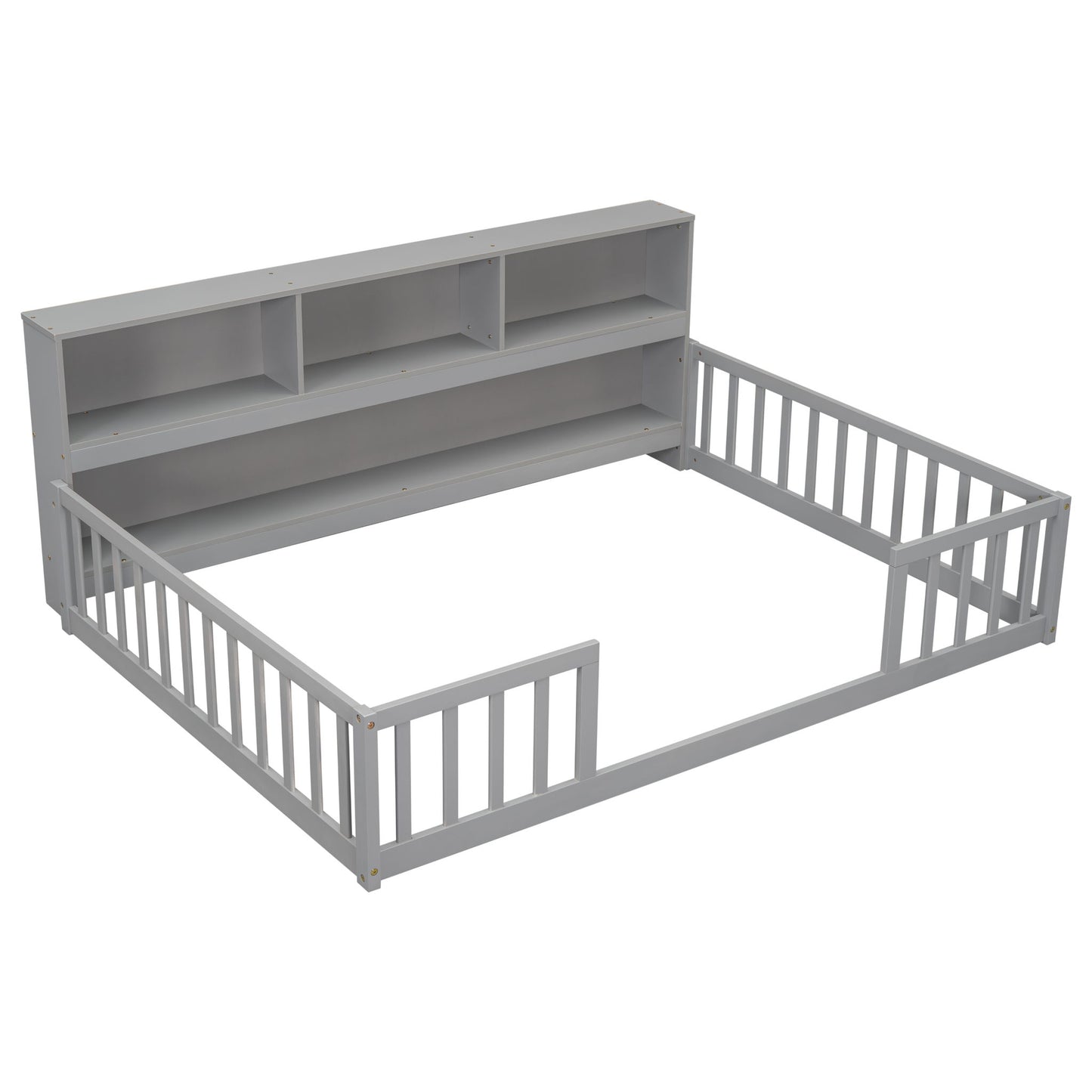 Floor Bed With Side Bookcase, Shelves, Guardrails - The Sleep Loft - Online Mattress Showroom NYC