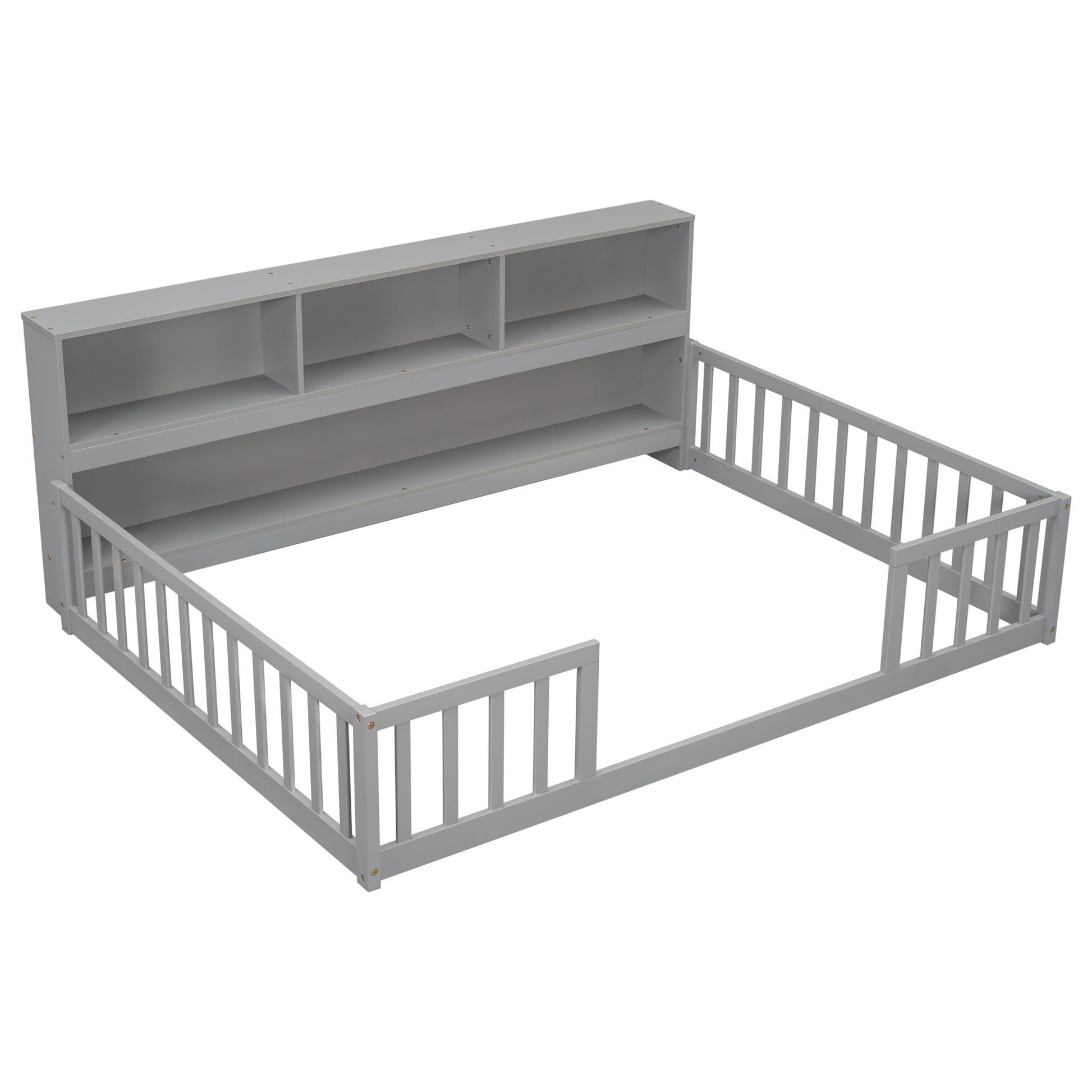 Floor Bed With Side Bookcase, Shelves, Guardrails - The Sleep Loft - Online Mattress Showroom NYC