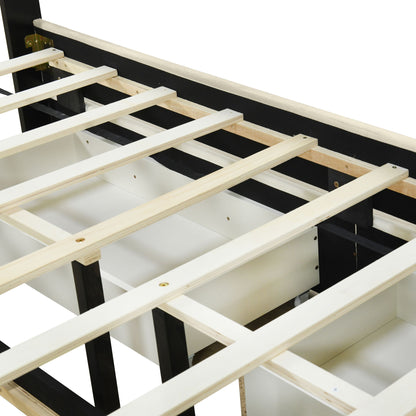 Upholstered Platform Bed With 2 Drawers And 1 Trundle, Classic Strip Headboard Design - The Sleep Loft - Online Mattress Showroom NYC