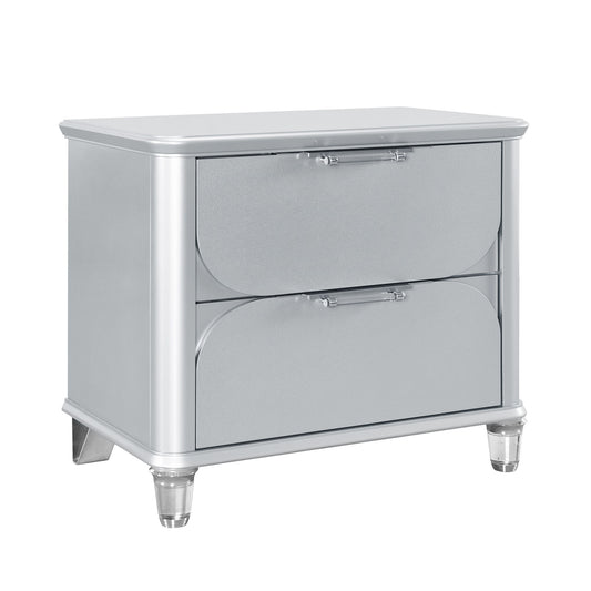 Laura - Nightstand With Sleek Frame And Fronts - Silver - The Sleep Loft - Online Mattress Showroom NYC