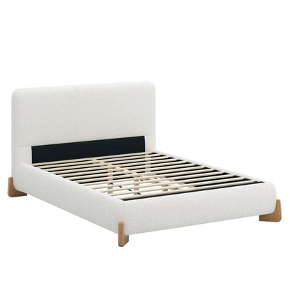 Elegant Boucle Upholstered Bed With Solid Wood Feet - The Sleep Loft - Online Mattress Showroom NYC