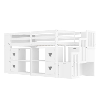 Loft Bed With Storage Cabinets, Staircase Drawers & LED Lights - The Sleep Loft - Online Mattress Showroom NYC