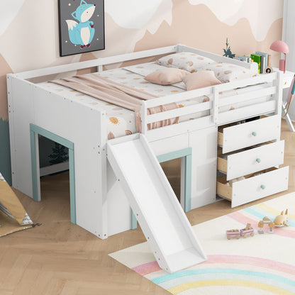 Modern Low Loft Bed With Slide, 3 Storage Drawers, And 2 Doors - The Sleep Loft - Online Mattress Showroom NYC