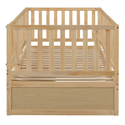 Daybed With Fence Guardrails And 2 Drawers, Split Into Independent Floor Bed & Daybed - The Sleep Loft - Online Mattress Showroom NYC