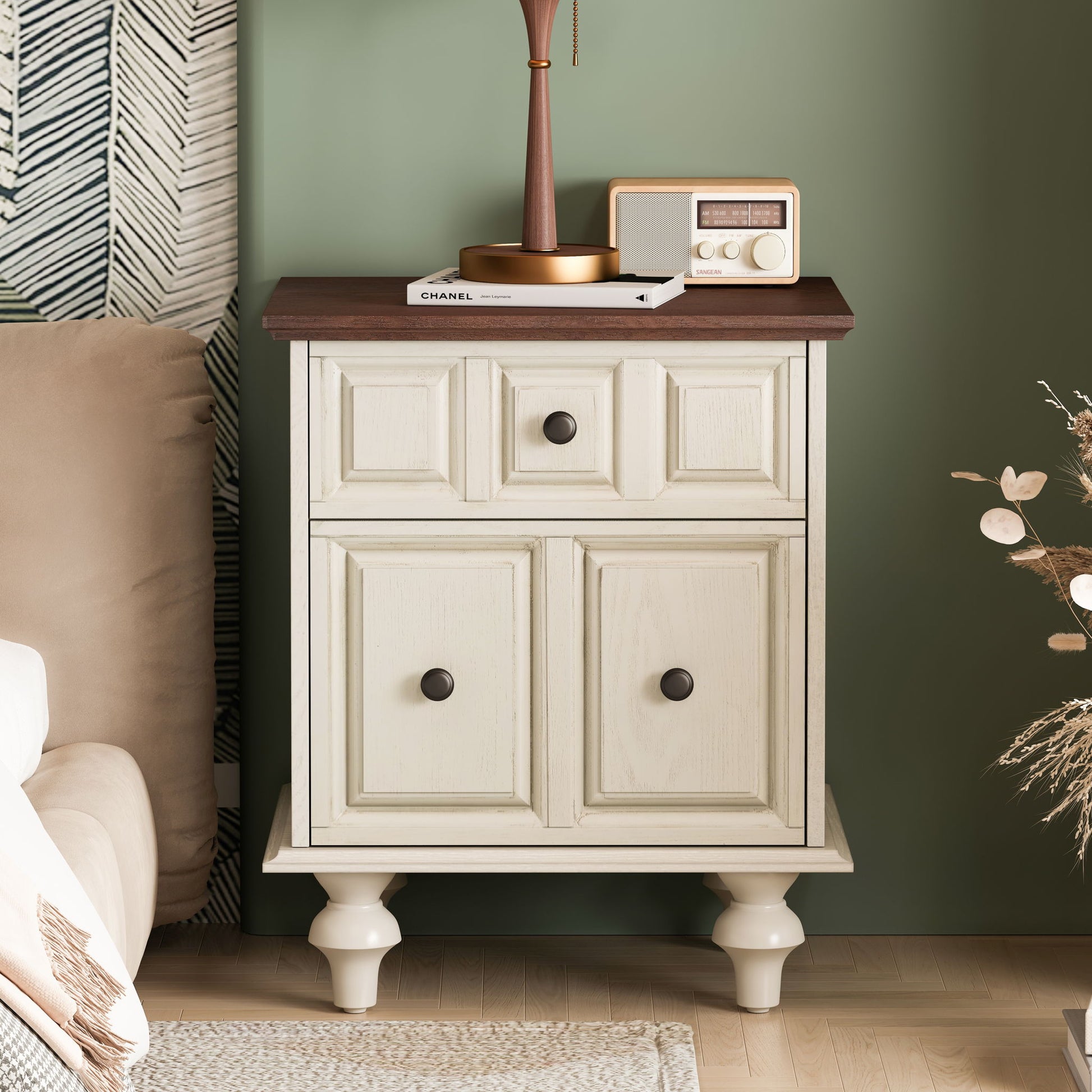 Vintage Nightstand With 2 Drawers And Roman Column Legs - The Sleep Loft - Online Mattress Showroom NYC