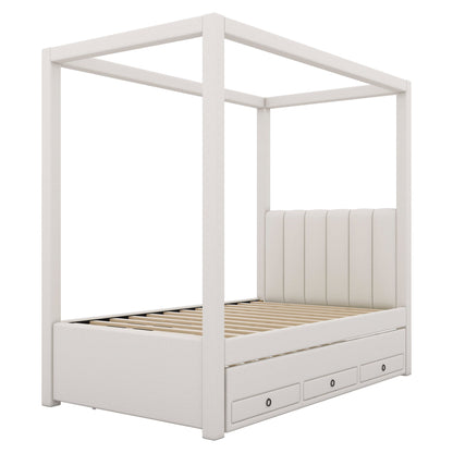 Upholstery Canopy Platform Bed With Trundle And Three Storage Drawers - The Sleep Loft - Online Mattress Showroom NYC