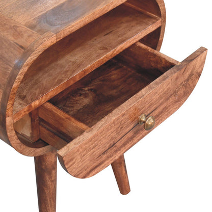 Circular Bedside Table With Open Slot - Caramel - The Sleep Loft - Online Mattress Showroom NYC