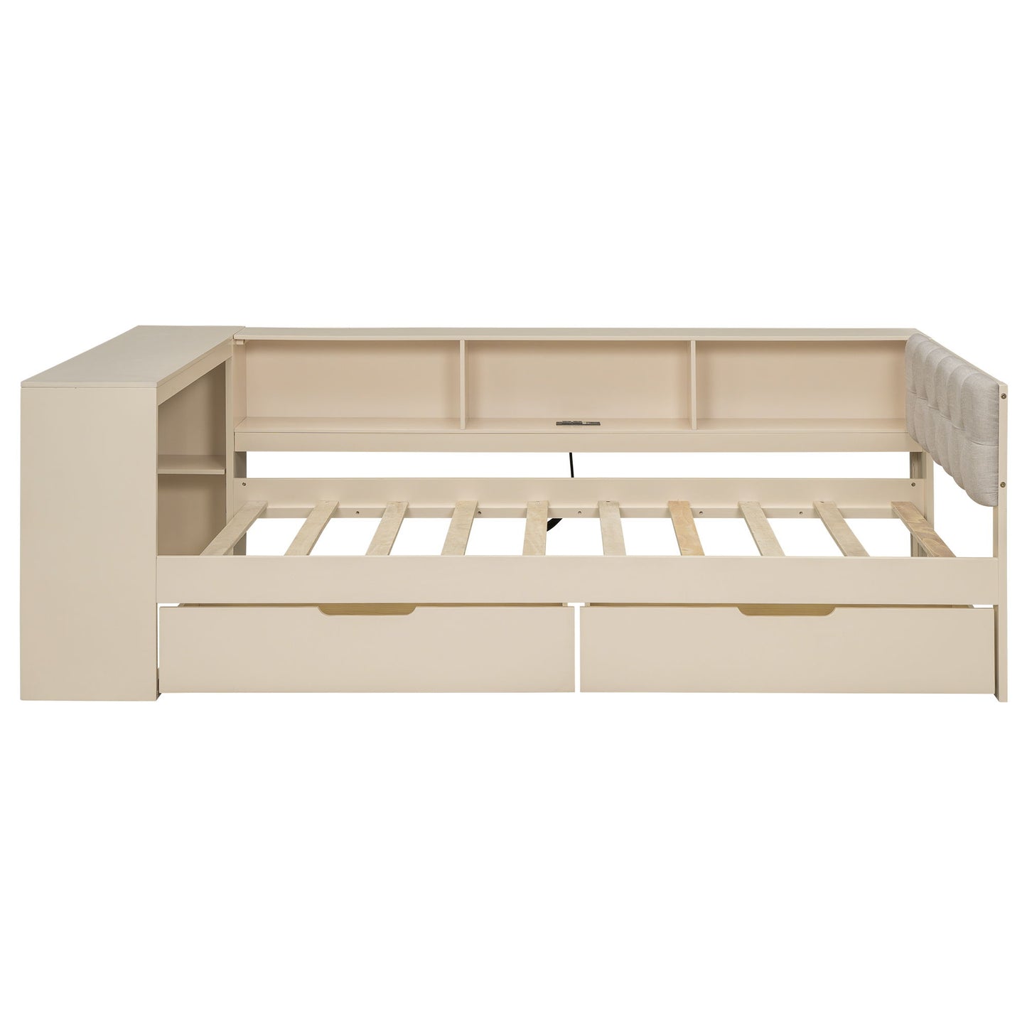 Upholstered Headboard Platform Bed With Storage Shelves, Drawers, Charging Station - The Sleep Loft - Online Mattress Showroom NYC