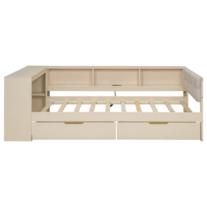 Upholstered Headboard Platform Bed With Storage Shelves, Drawers, Charging Station - The Sleep Loft - Online Mattress Showroom NYC