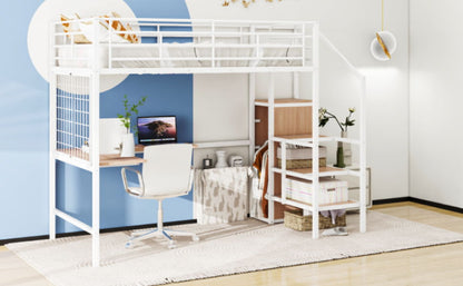 Loft Bed With Desk And Grid, Stylish Frame With Lateral Storage Ladder And Wardrobe - The Sleep Loft - Online Mattress Showroom NYC