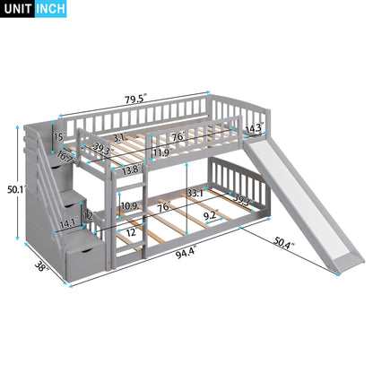 Twin Over Twin Bunk Stairway Bed With 2 Drawers And Slide - Gray - The Sleep Loft - Online Mattress Showroom NYC