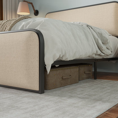 Modern Bed With Curved Upholstered Headboard And Footboard, Heavy Duty Metal Slats - The Sleep Loft - Online Mattress Showroom NYC