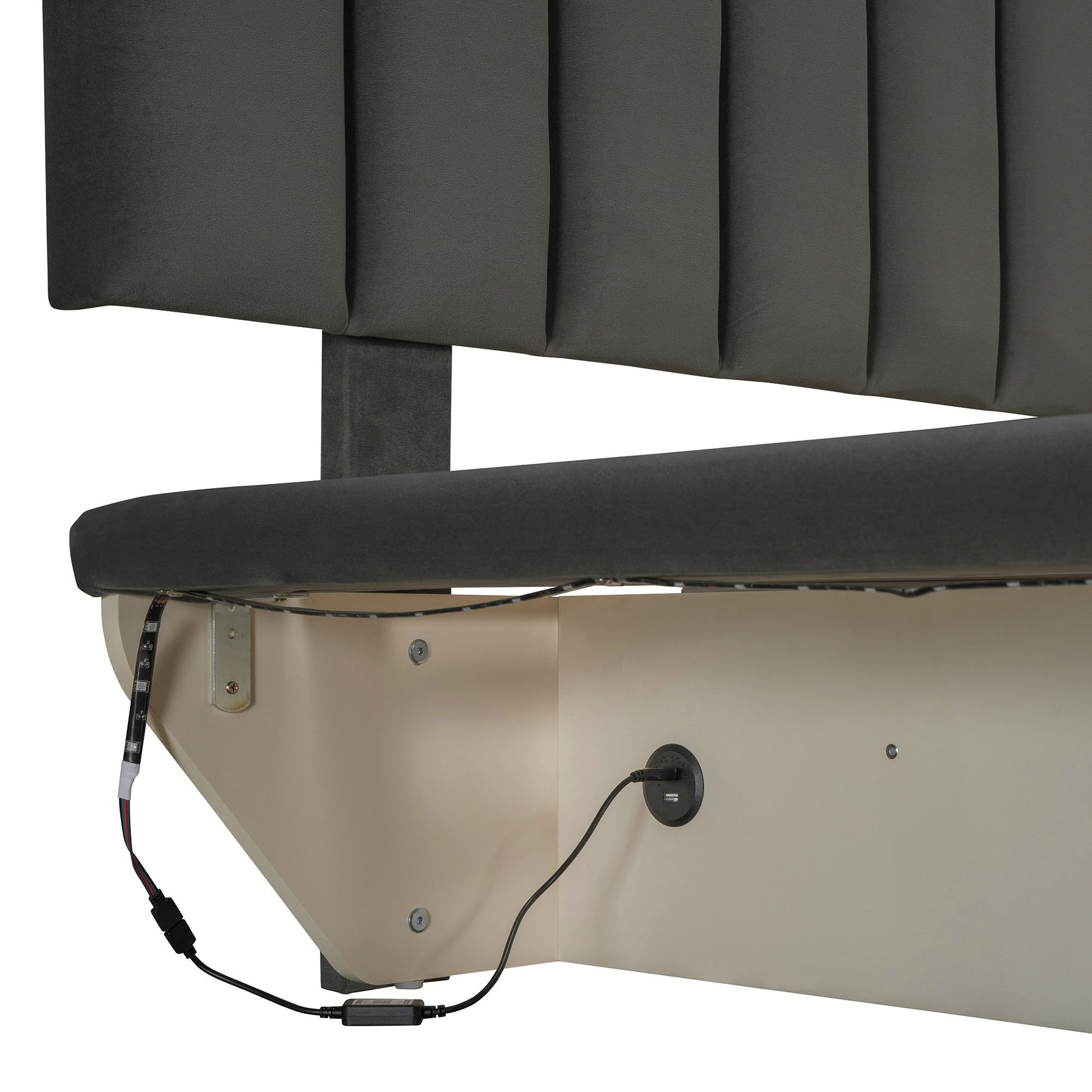 Upholstered Floating Hydrualic Platform Bed With LED Light And USB Port - The Sleep Loft - Online Mattress Showroom NYC