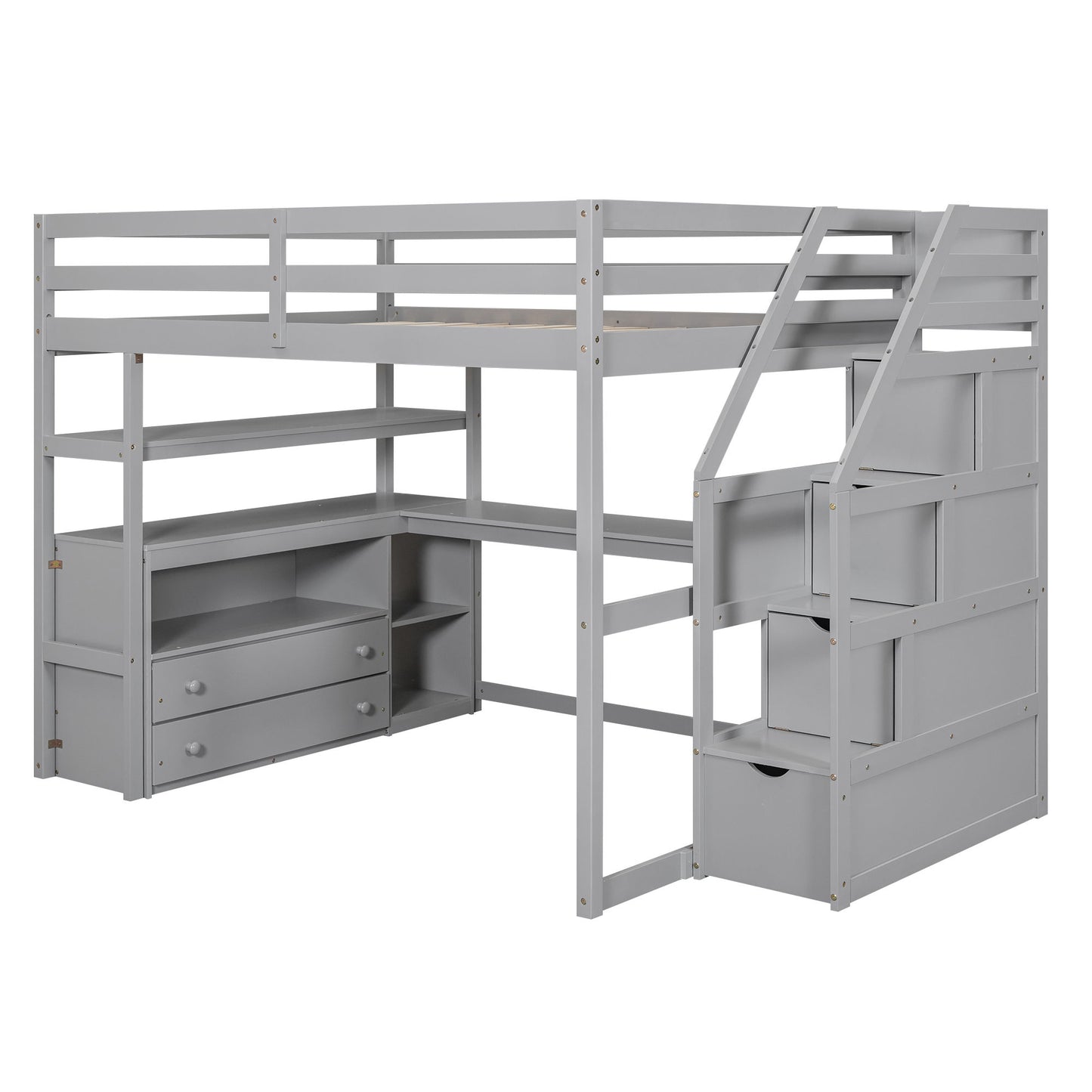 Loft Bed With Desk, Shelves, 2 Drawers, Storage Staircase - The Sleep Loft - Online Mattress Showroom NYC