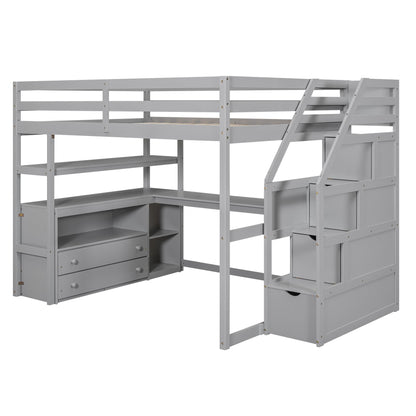 Loft Bed With Desk, Shelves, 2 Drawers, Storage Staircase - The Sleep Loft - Online Mattress Showroom NYC