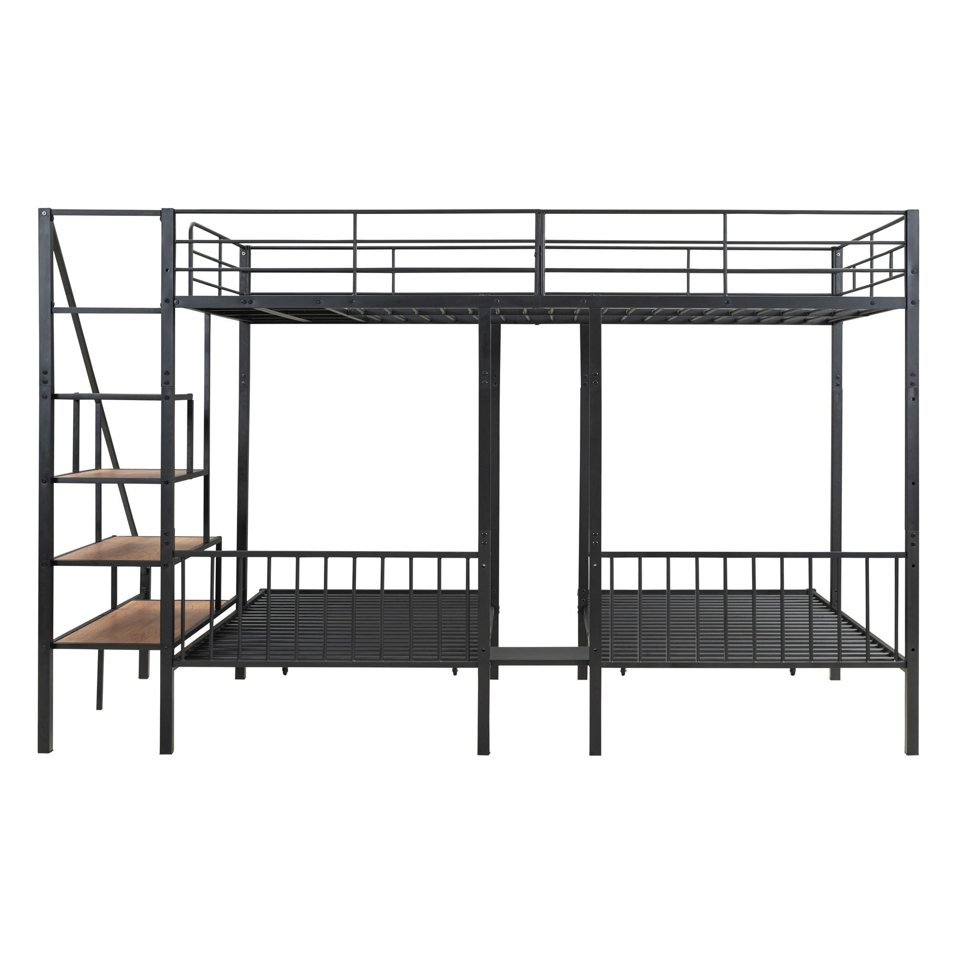 Full Over Twin-Twin Triple Bunk Bed With Drawers And Staircase - Black - The Sleep Loft - Online Mattress Showroom NYC