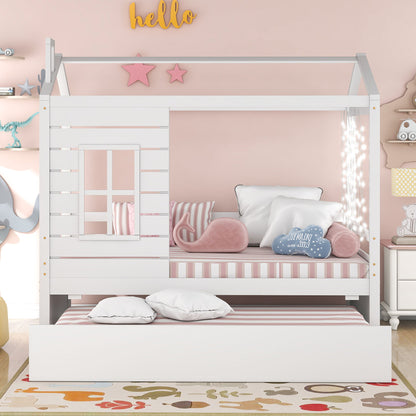 Twin Size Classic House Bed With Twin Size Trundle - White - The Sleep Loft - Online Mattress Showroom NYC