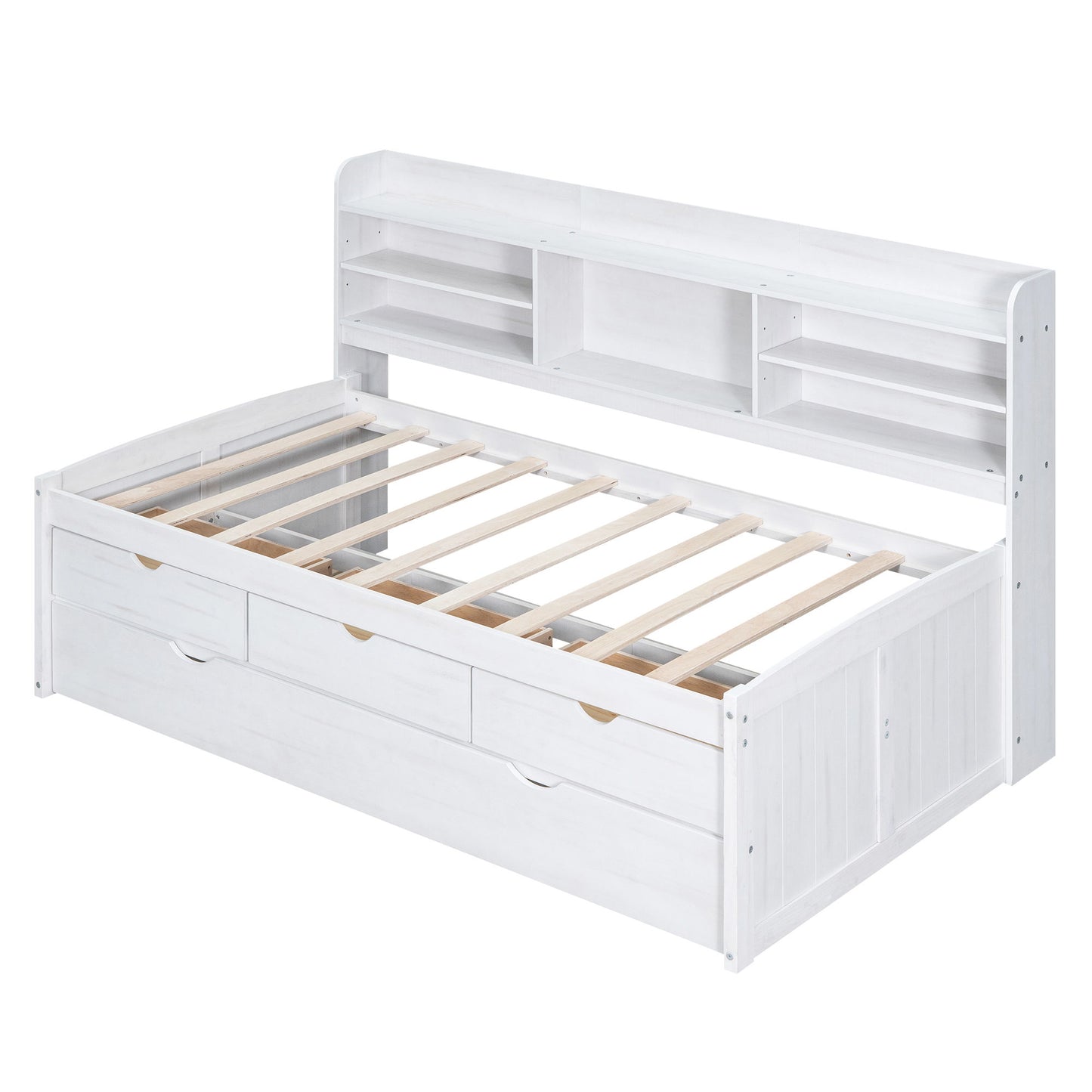 Captain Bed With Built In Bookshelves, 3 Storage Drawers, And Trundle - The Sleep Loft - Online Mattress Showroom NYC