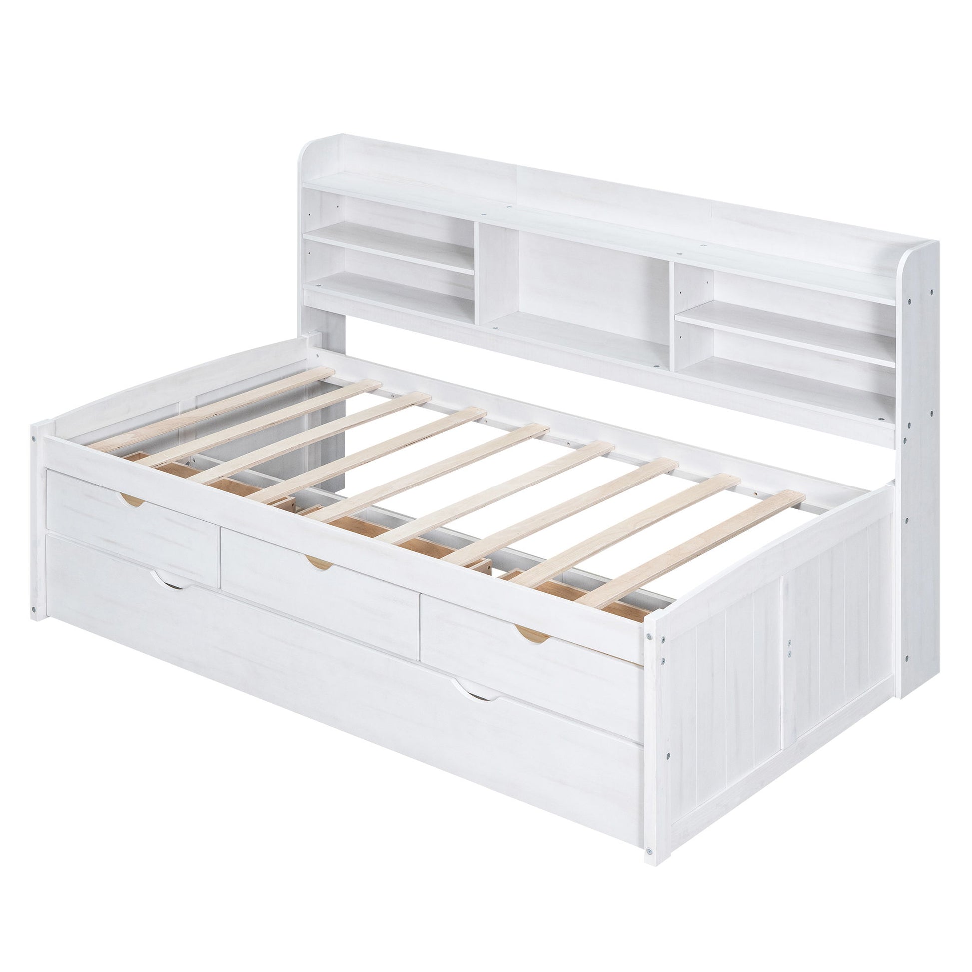 Captain Bed With Built In Bookshelves, 3 Storage Drawers, And Trundle - The Sleep Loft - Online Mattress Showroom NYC